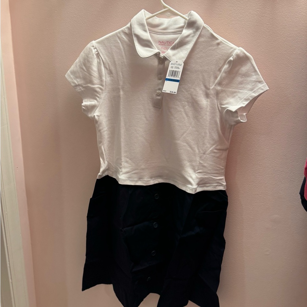 Nautica Kids Polo Dress in White and Blue